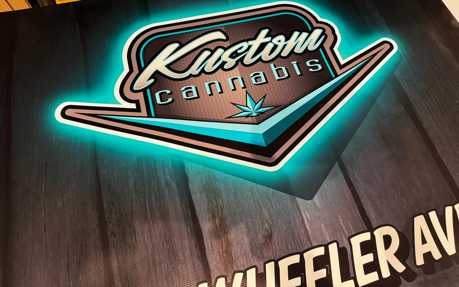 Turquoise Kustom Cannabis printed sign
